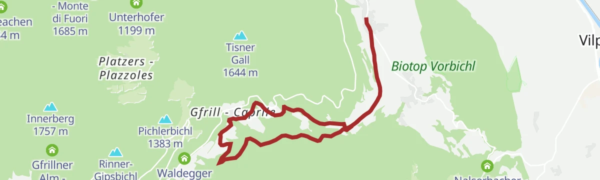 Route map: Percorso circolare „Mühlenweg“ (sentiero dei mulini) fino a Caprile